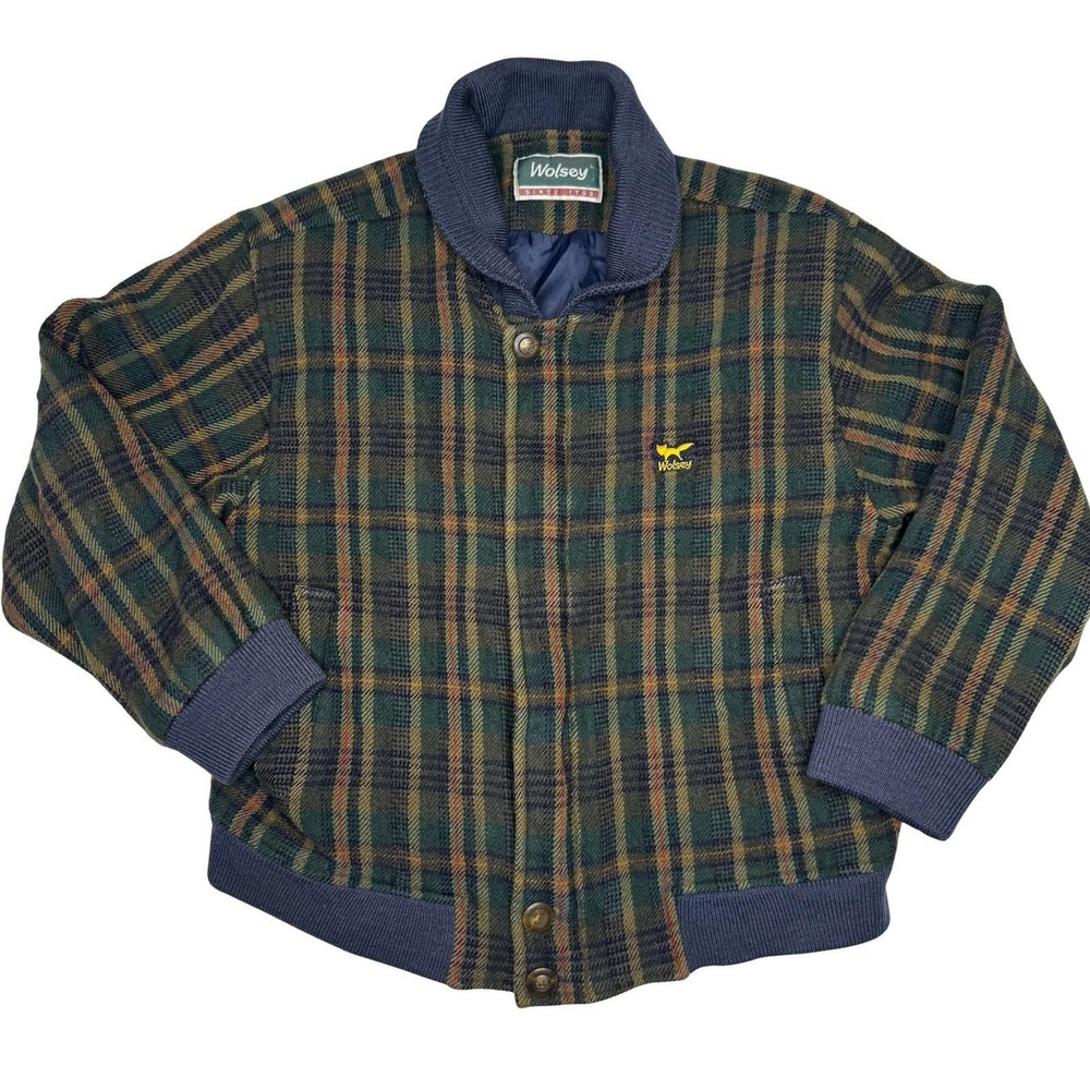 Vintage 80s 90's Wolsey Tartan Plaid Wool Bomber Jacket Huddersfield England M